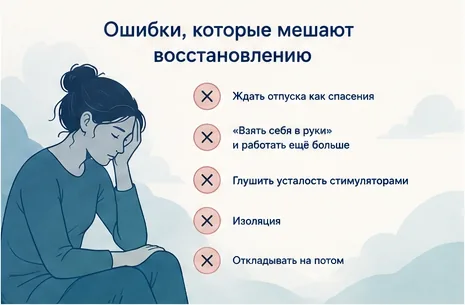 Ошибки, которые мешают восстановлению после выгорания