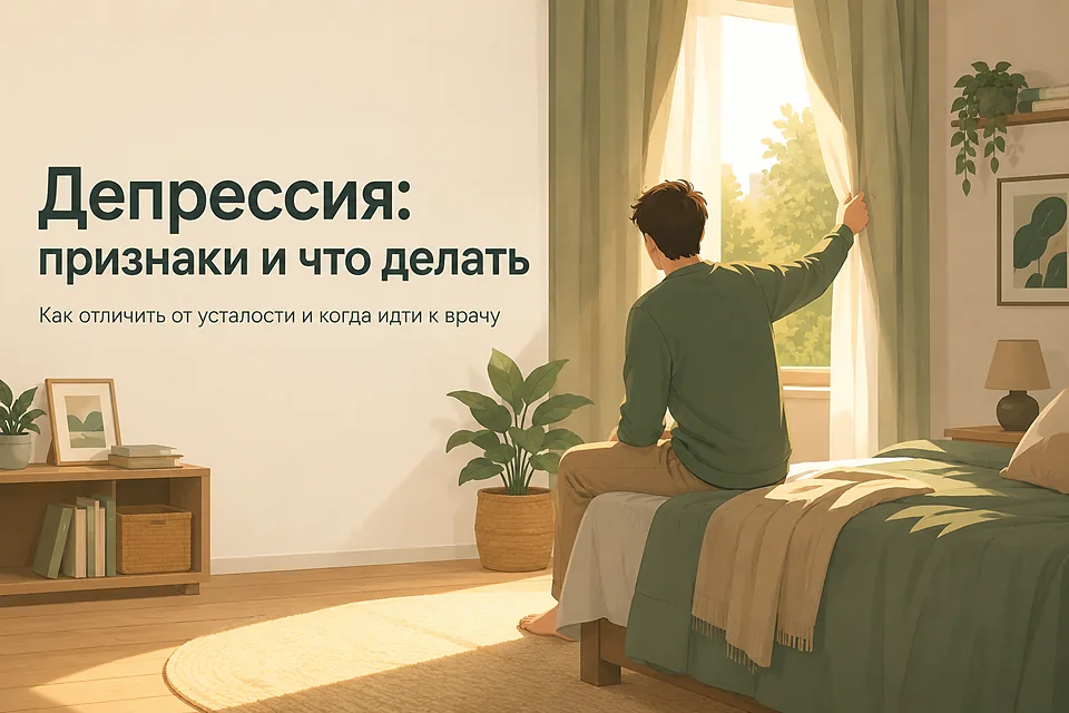 Депрессия: признаки и что делать — человек открывает шторы, и в комнату входит утренний свет