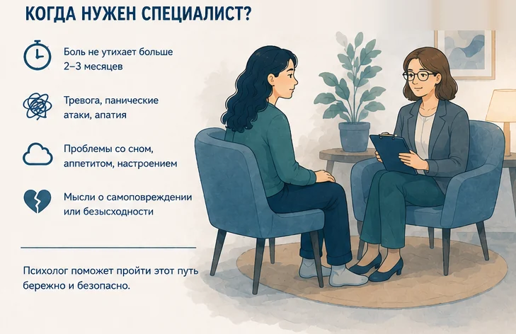 Когда после расставания нужен психолог: боль не утихает 2–3 месяца, тревога и панические атаки, проблемы со сном и аппетитом, мысли о безысходности
