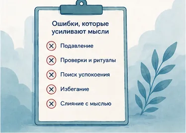 Ошибки, которые усиливают навязчивые мысли: подавление, ритуалы, поиск успокоения, избегание