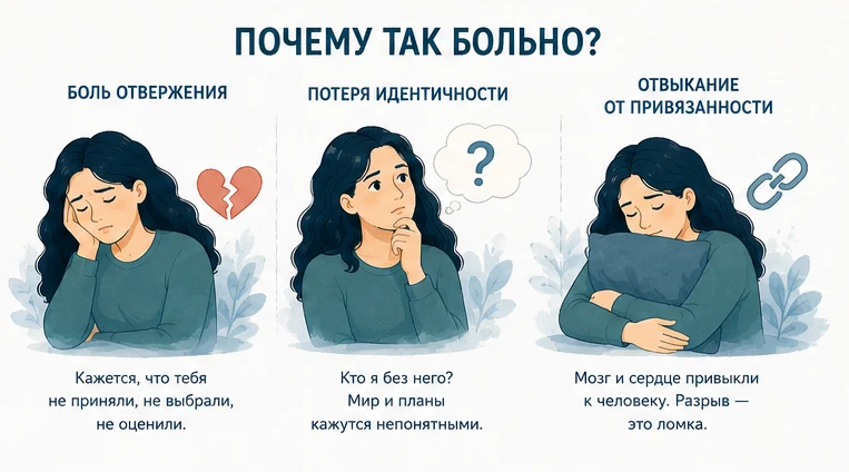 Почему после расставания так больно: боль отвержения, потеря идентичности, отвыкание от привязанности