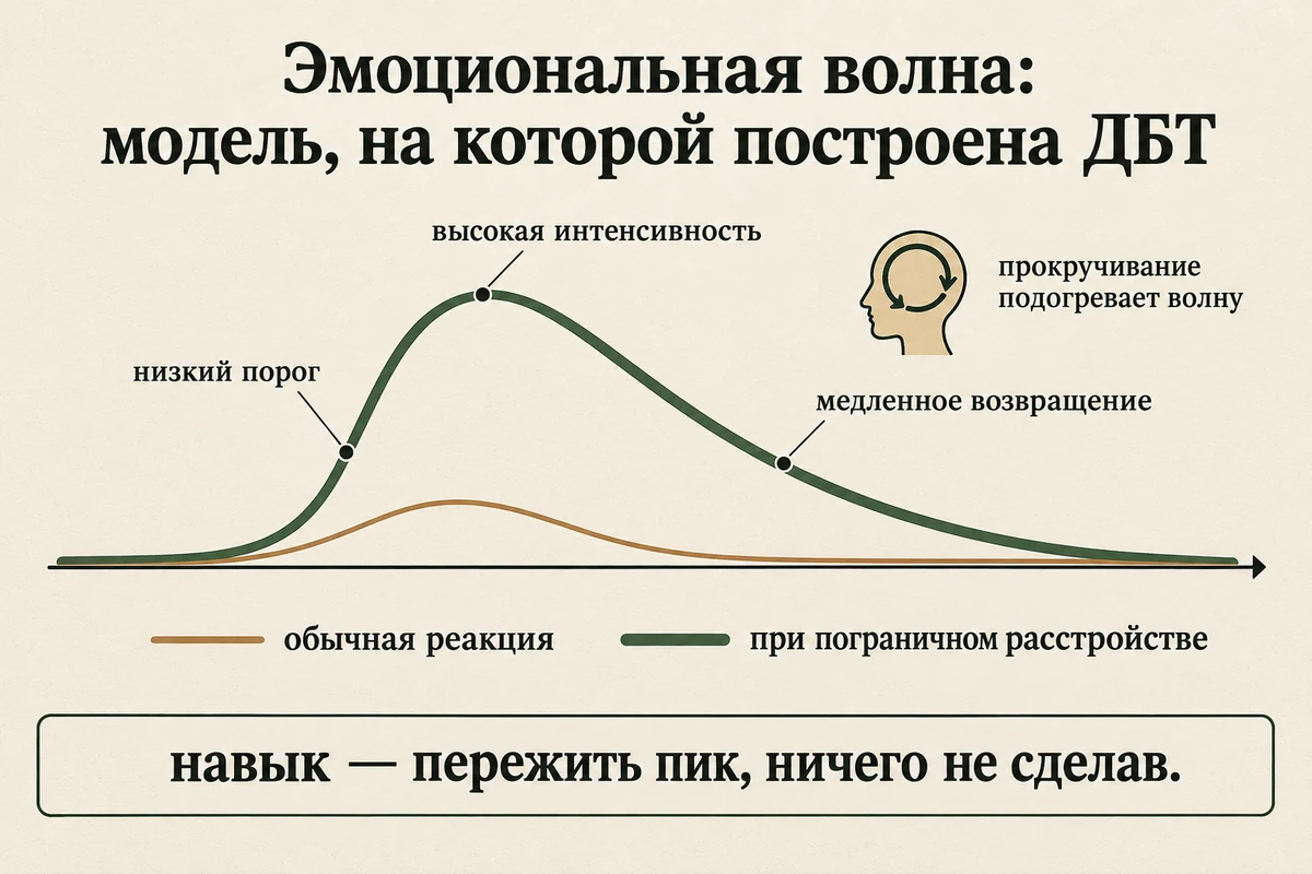 Эмоциональная волна при ПРЛ: низкий порог, высокая интенсивность и долгое возвращение к спокойствию, которое подогревается прокручиванием