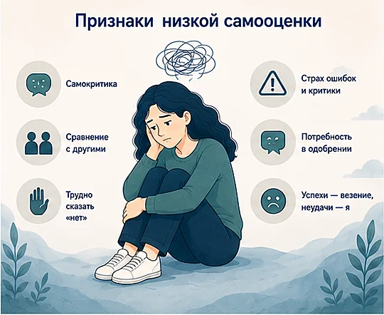 Признаки низкой самооценки: самокритика, сравнение с другими, страх ошибок, потребность в одобрении
