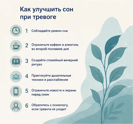Как улучшить сон при тревоге: режим, кофеин, вечерний ритуал, экраны