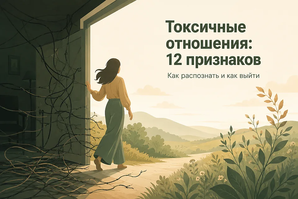 Токсичные отношения: признаки и как из них выйти — женщина выходит из тёмной комнаты с запутанными нитями на свет