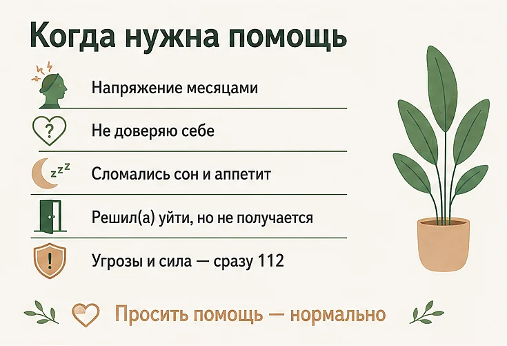 Когда при токсичных отношениях нужна помощь: напряжение месяцами, недоверие себе, нарушены сон и аппетит, не получается уйти, угрозы и сила — сразу 112