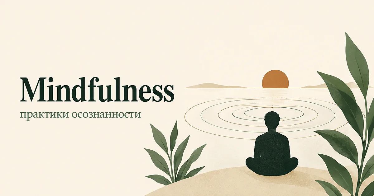 Mindfulness: человек сидит у воды, по которой расходятся круги от одной капли — метафора внимания к настоящему моменту