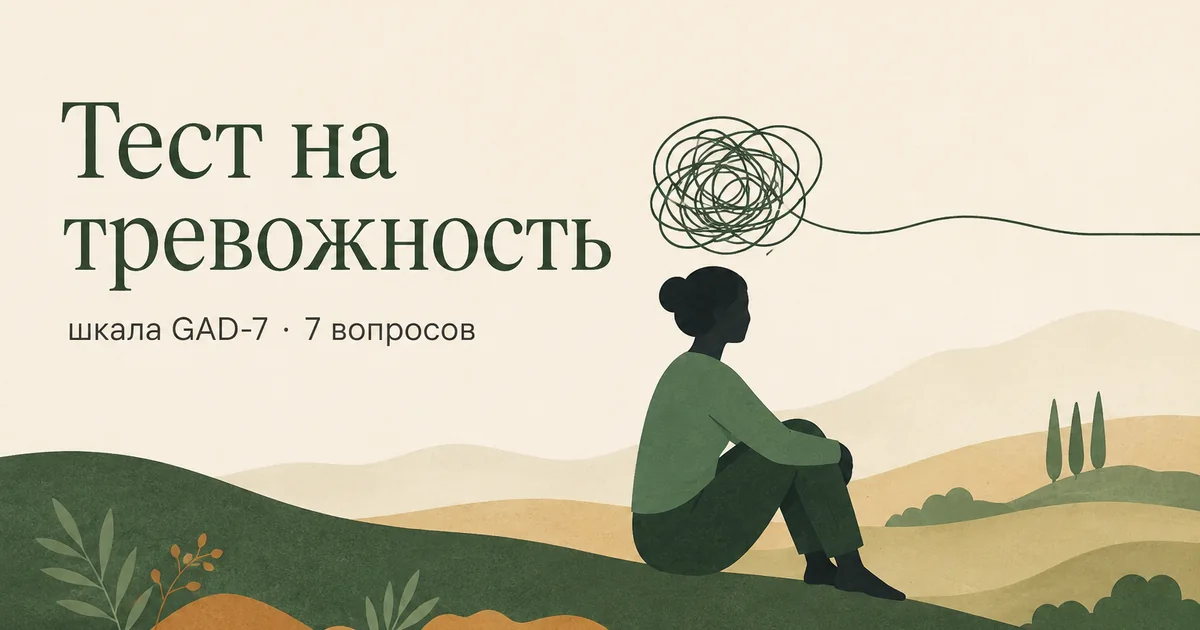 Тест на тревожность по шкале GAD-7: фигура на холме и распутывающийся клубок мыслей